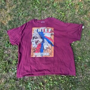 Chief Hustler Graphic T Shirt Men's 4XL‎ Maroon Native American Tee